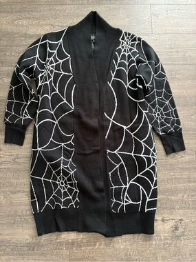 🕷️🕸️Backstitch Bruja Black Spiderweb Open-Front Cardigan Sweater